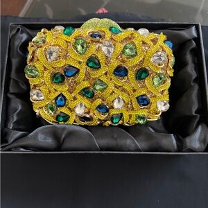 Elegant gold green and blue gemstone evening clutch